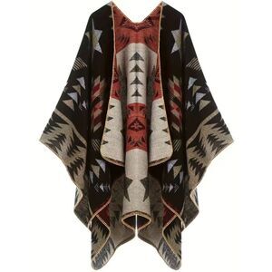 Aztec print women’s Plus Size Boho pacho coat